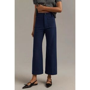 NWT Anthropologie Maeve Colette Brushed Knit Cropped Wide Leg Pants Navy 27